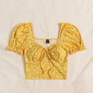 Puff Sleeve Drawstring Crop Top